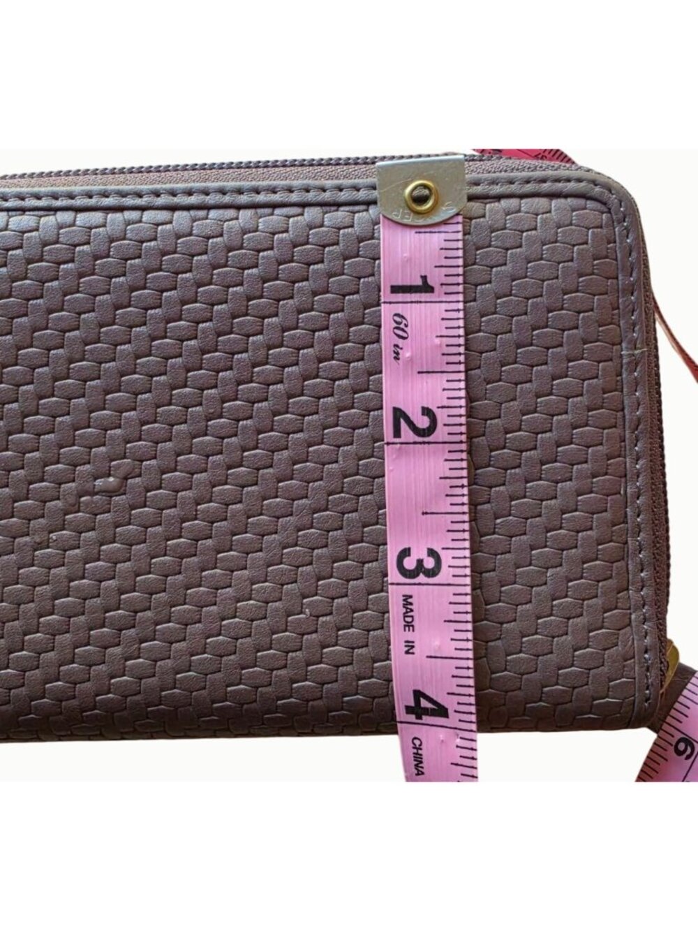 Levenger Tuscany Accordion Wallet Woven Leather Taupe Zip Around 8" - Picture 6 of 6